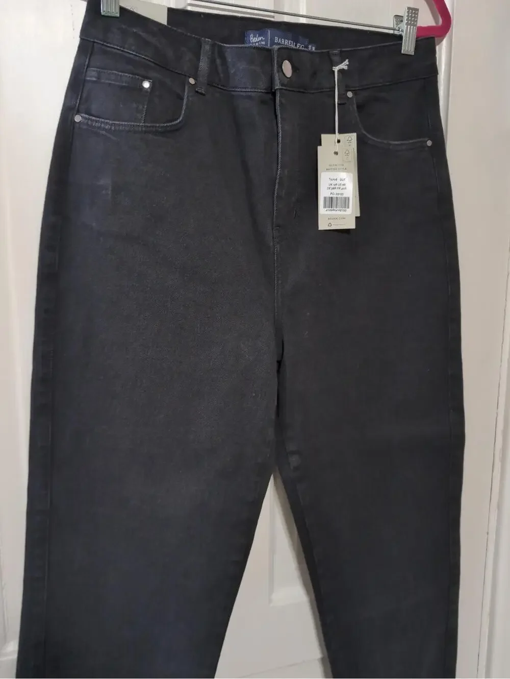 Boden Denim Barrel Leg High Rise Black Jeans Women's 12R UK 8R US(1345)